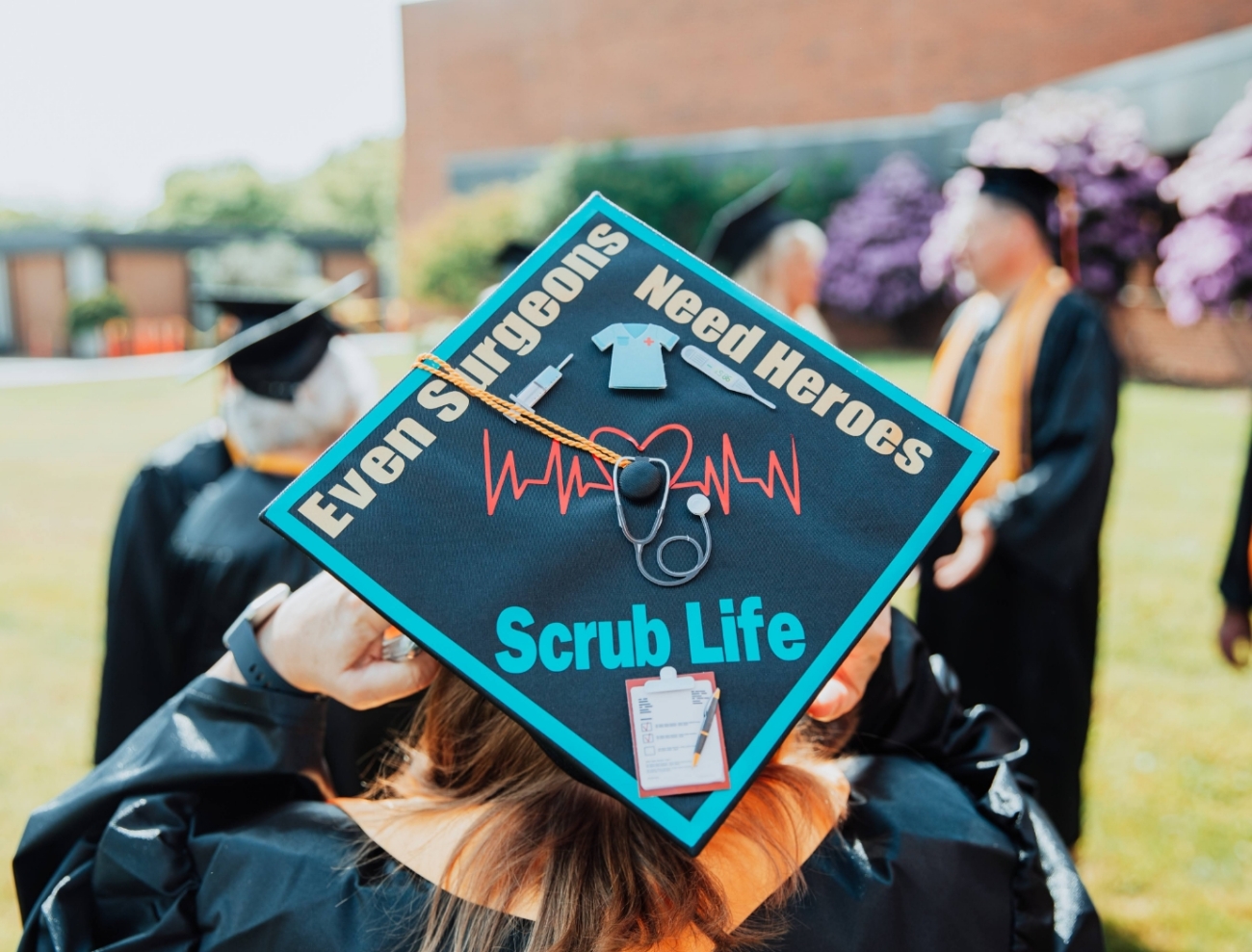 Closeup view of the top of a graduation cap