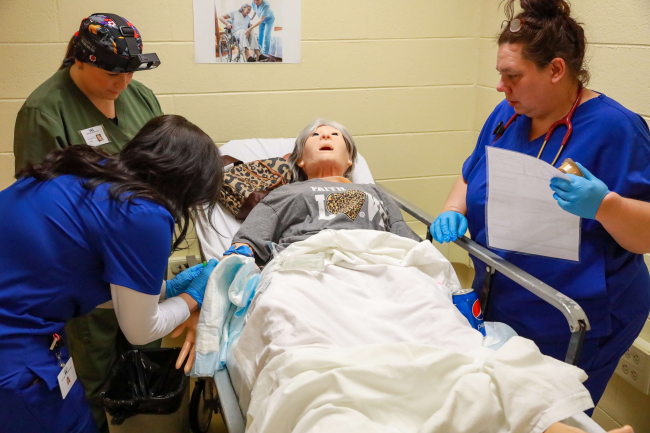 Phlebotomy Technicians working on a healthcare dummy